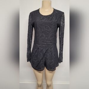 Audrey 3+1 M Black Lace Romper Open Back Long Sleeves
